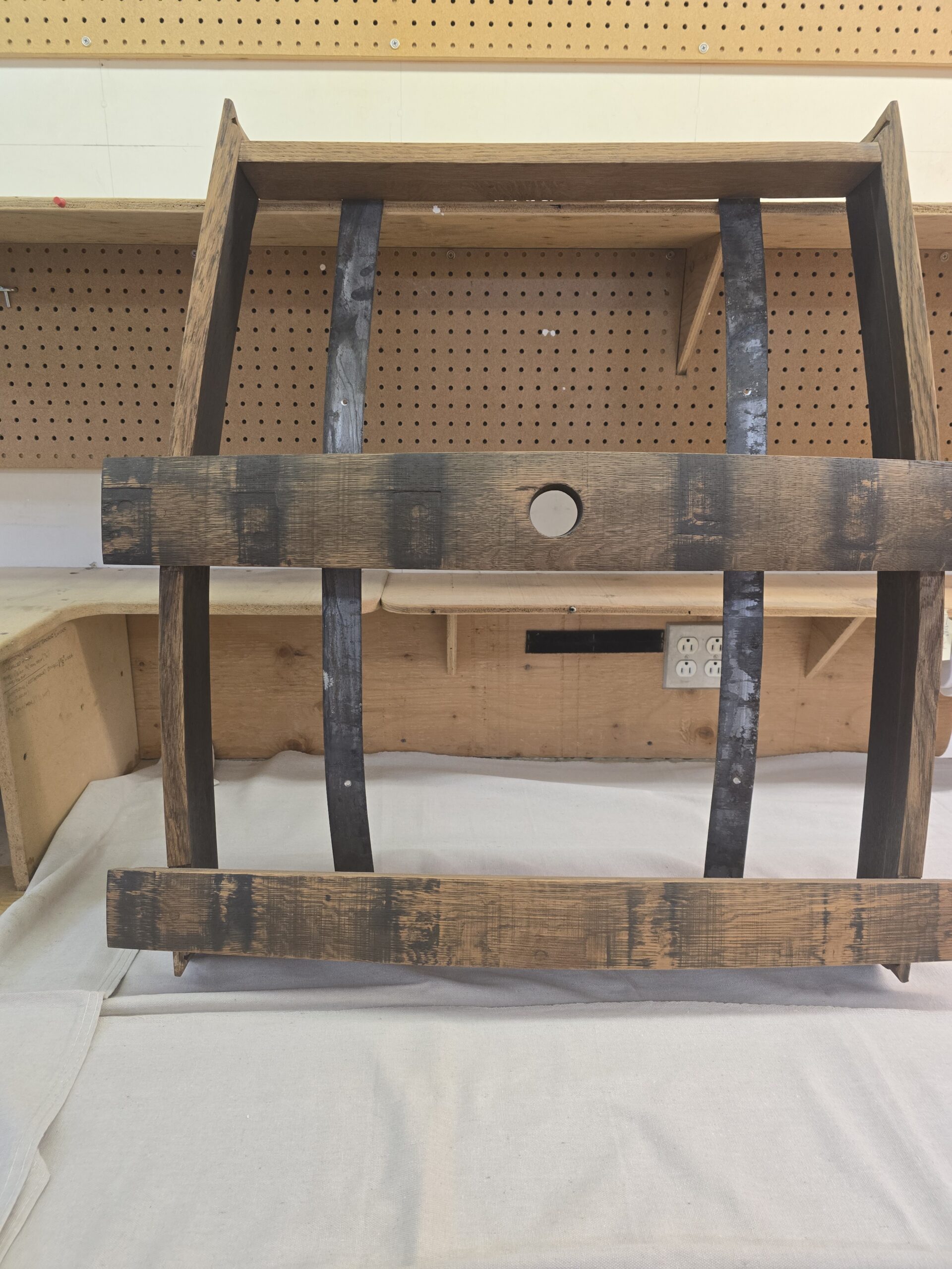 20250329_101502 Wall-hung shelves made from reclaimed bourbon barrel staves